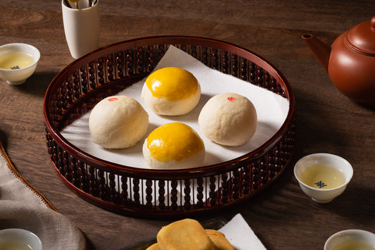Taiwanese mooncakes in a basket.