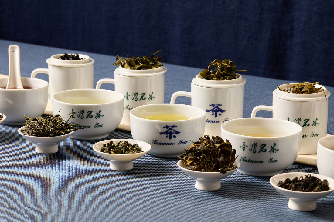 Various Taiwanese teas in cups and bowls