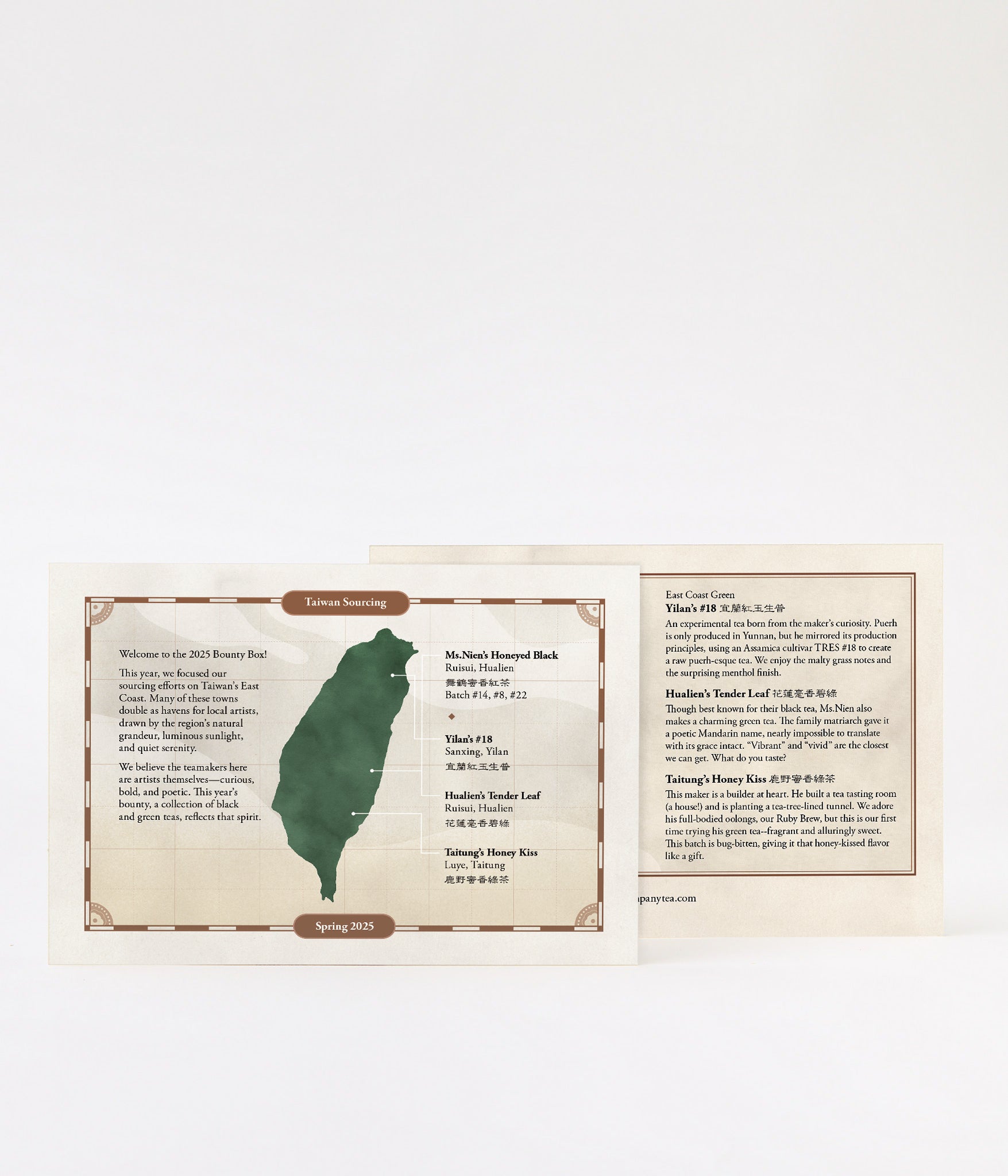 card with Taiwan sourcing map for teas