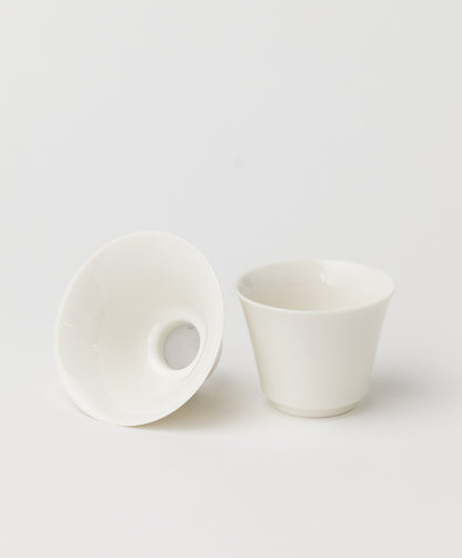 white ceramic tea strainer with mesh