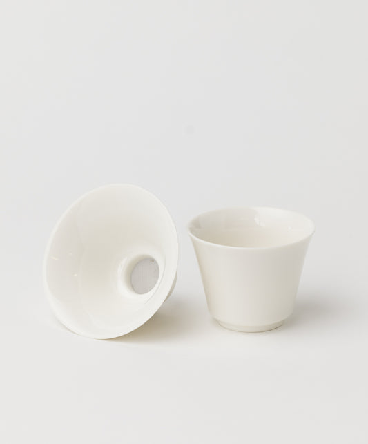 white ceramic tea strainer with mesh